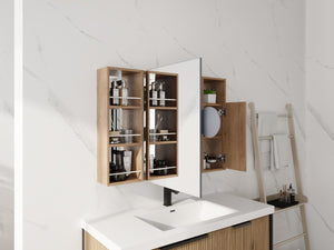 English Elm 39.4 Inch Wall Mounted Bathroom Mirror Cabinet with Adjustable Shelves and Plywood Body W999S00550