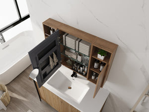 English Elm 39.4 Inch Wall Mounted Bathroom Mirror Cabinet with Adjustable Shelves and Plywood Body W999S00550