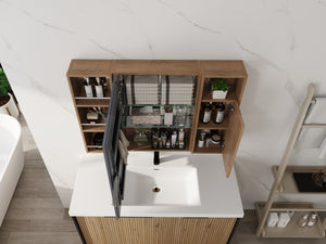 English Elm 39.4 Inch Wall Mounted Bathroom Mirror Cabinet with Adjustable Shelves and Plywood Body W999S00550