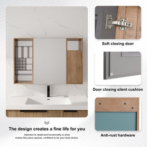 English Elm 41.4 Inch Wall Mounted Bathroom Mirror Cabinet with Adjustable Shelves and Plywood Storage W999S00551