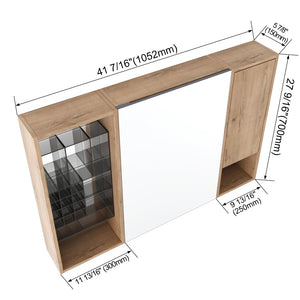 English Elm 41.4 Inch Wall Mounted Bathroom Mirror Cabinet with Adjustable Shelves and Plywood Storage W999S00551