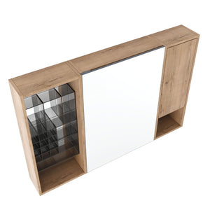 English Elm 41.4 Inch Wall Mounted Bathroom Mirror Cabinet with Adjustable Shelves and Plywood Storage W999S00551