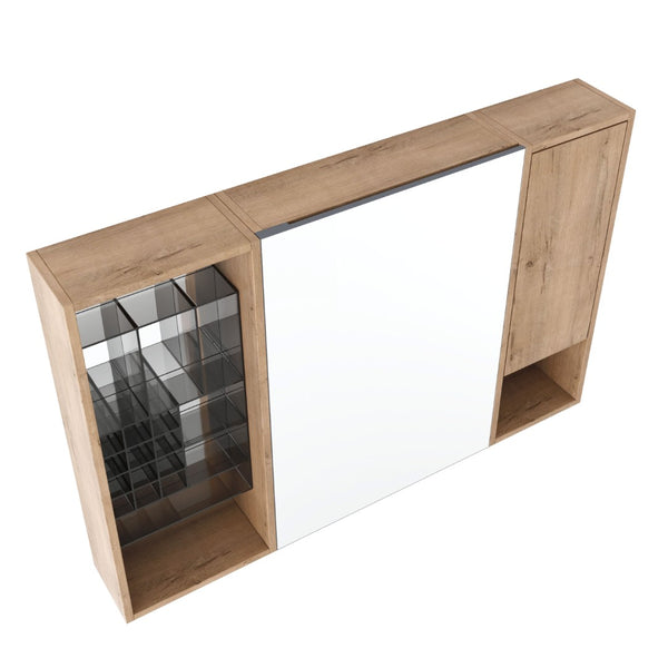 English Elm 41.4 Inch Wall Mounted Bathroom Mirror Cabinet with Adjustable Shelves and Plywood Storage W999S00551