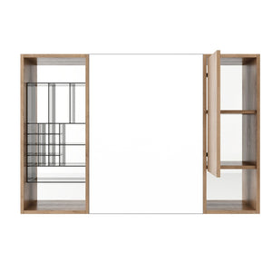 English Elm 41.4 Inch Wall Mounted Bathroom Mirror Cabinet with Adjustable Shelves and Plywood Storage W999S00551