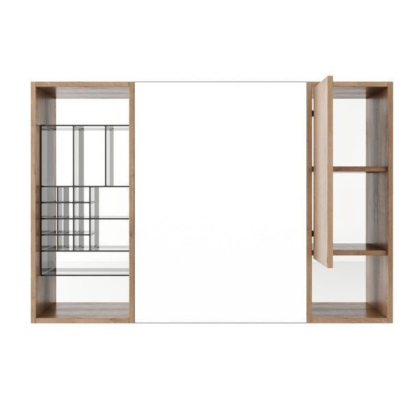 English Elm 41.4 Inch Wall Mounted Bathroom Mirror Cabinet with Adjustable Shelves and Plywood Storage W999S00551