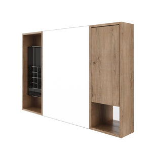 English Elm 41.4 Inch Wall Mounted Bathroom Mirror Cabinet with Adjustable Shelves and Plywood Storage W999S00551