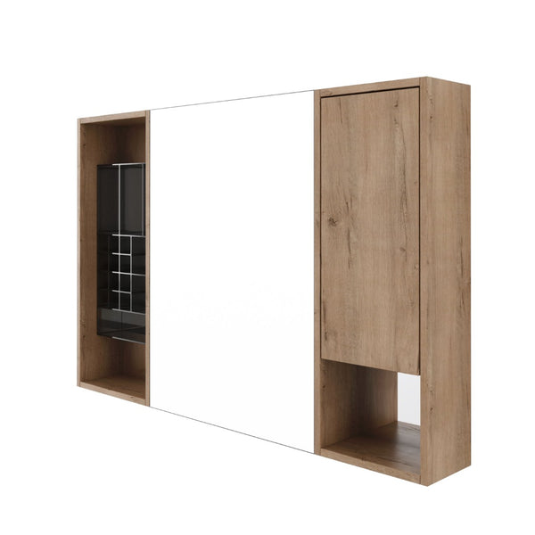 English Elm 41.4 Inch Wall Mounted Bathroom Mirror Cabinet with Adjustable Shelves and Plywood Storage W999S00551