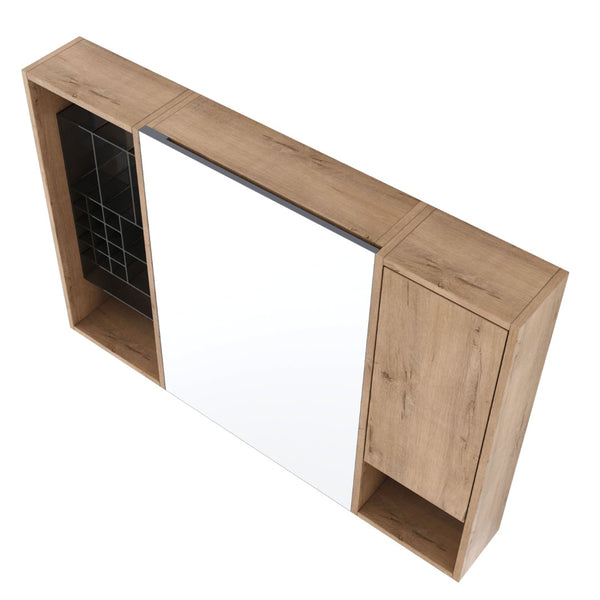 English Elm 41.4 Inch Wall Mounted Bathroom Mirror Cabinet with Adjustable Shelves and Plywood Storage W999S00551