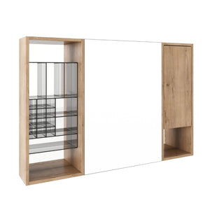 English Elm 41.4 Inch Wall Mounted Bathroom Mirror Cabinet with Adjustable Shelves and Plywood Storage W999S00551