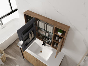 English Elm 41.4 Inch Wall Mounted Bathroom Mirror Cabinet with Adjustable Shelves and Plywood Storage W999S00551