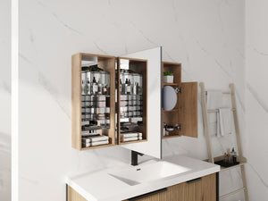 English Elm 41.4 Inch Wall Mounted Bathroom Mirror Cabinet with Adjustable Shelves and Plywood Storage W999S00551