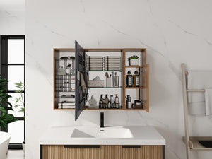 English Elm 41.4 Inch Wall Mounted Bathroom Mirror Cabinet with Adjustable Shelves and Plywood Storage W999S00551