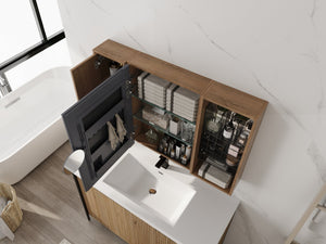 English Elm 41.4 Inch Wall Mounted Bathroom Mirror Cabinet with Adjustable Shelves and Plywood Storage W999S00551