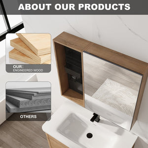 English Elm 31.88 Inch Wall Mounted Bathroom Medicine Cabinet with Mirror and Adjustable Shelves W999S00552