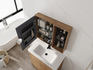 English Elm 31.88 Inch Wall Mounted Bathroom Medicine Cabinet with Mirror and Adjustable Shelves W999S00552