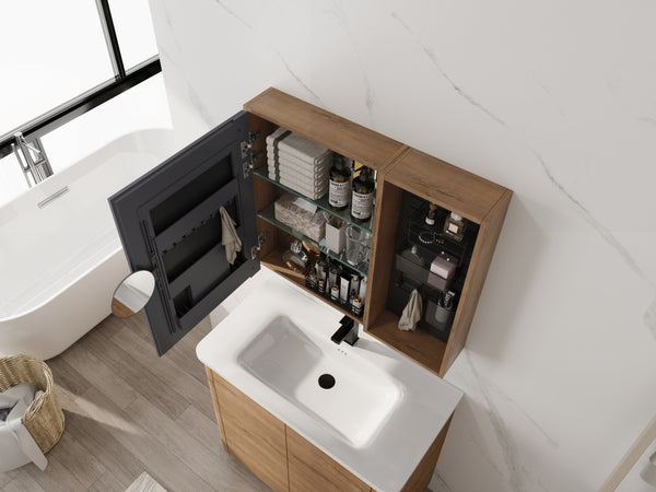 English Elm 31.88 Inch Wall Mounted Bathroom Medicine Cabinet with Mirror and Adjustable Shelves W999S00552
