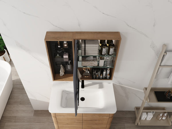 English Elm 31.88 Inch Wall Mounted Bathroom Medicine Cabinet with Mirror and Adjustable Shelves W999S00552