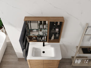 English Elm 31.88 Inch Wall Mounted Bathroom Medicine Cabinet with Mirror and Adjustable Shelves W999S00552