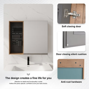 English Elm 31.88 Inch Wall Mounted Bathroom Medicine Cabinet with Mirror and Adjustable Shelves W999S00552