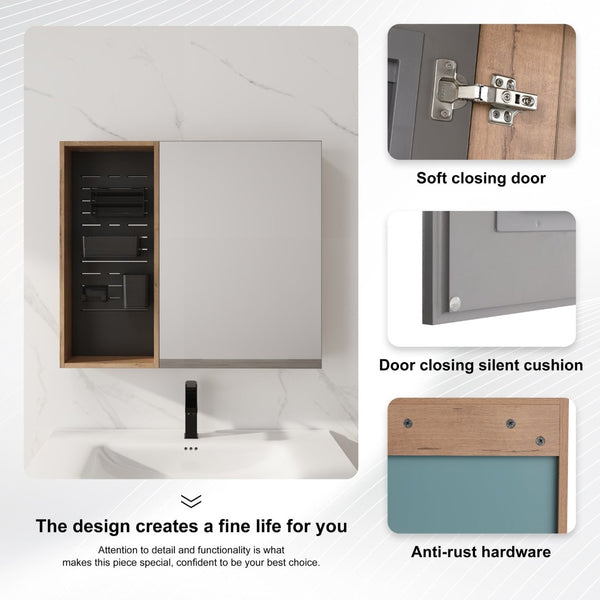 English Elm 31.88 Inch Wall Mounted Bathroom Medicine Cabinet with Mirror and Adjustable Shelves W999S00552