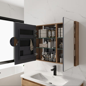 English Elm 33.56'' Wall Mounted Medicine Cabinet Set with Mirror Door and Adjustable Glass Shelves W999S00553