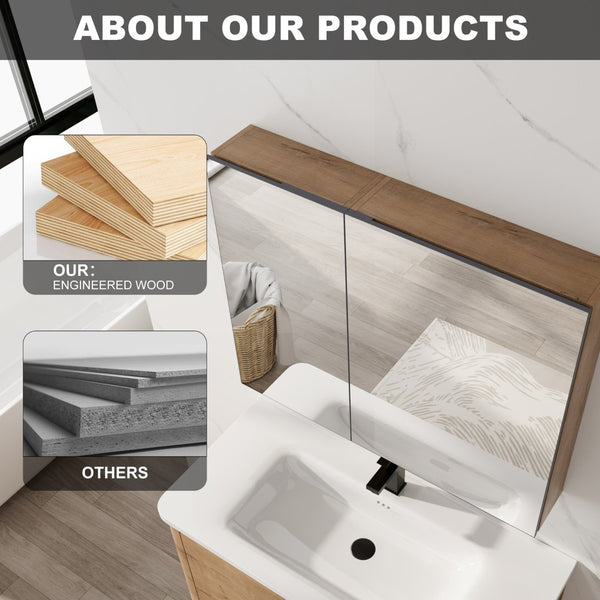 English Elm 33.56'' Wall Mounted Medicine Cabinet Set with Mirror Door and Adjustable Glass Shelves W999S00553