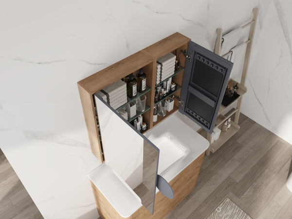 English Elm 33.56'' Wall Mounted Medicine Cabinet Set with Mirror Door and Adjustable Glass Shelves W999S00553