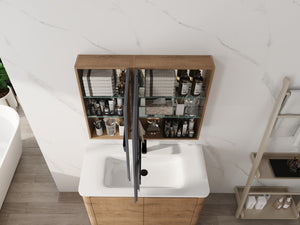 English Elm 33.56'' Wall Mounted Medicine Cabinet Set with Mirror Door and Adjustable Glass Shelves W999S00553
