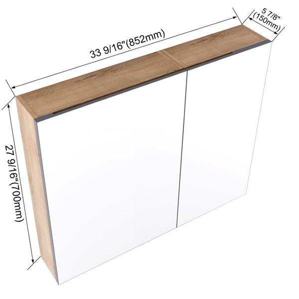 English Elm 33.56'' Wall Mounted Medicine Cabinet Set with Mirror Door and Adjustable Glass Shelves W999S00553