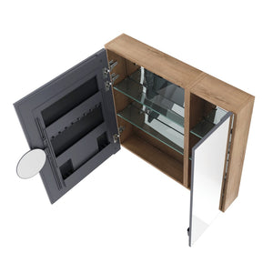 English Elm 33.56'' Wall Mounted Medicine Cabinet Set with Mirror Door and Adjustable Glass Shelves W999S00553