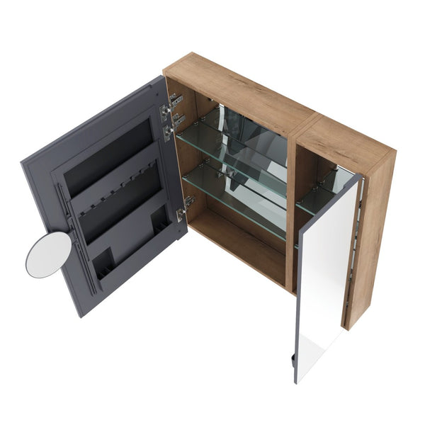 English Elm 33.56'' Wall Mounted Medicine Cabinet Set with Mirror Door and Adjustable Glass Shelves W999S00553