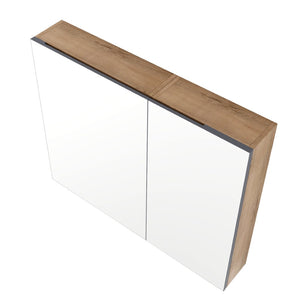 English Elm 33.56'' Wall Mounted Medicine Cabinet Set with Mirror Door and Adjustable Glass Shelves W999S00553