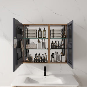 English Elm 33.56'' Wall Mounted Medicine Cabinet Set with Mirror Door and Adjustable Glass Shelves W999S00553