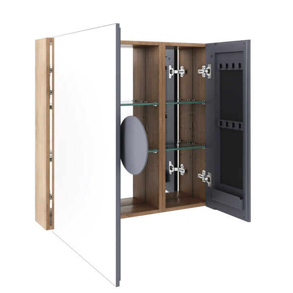 English Elm 33.56'' Wall Mounted Medicine Cabinet Set with Mirror Door and Adjustable Glass Shelves W999S00553
