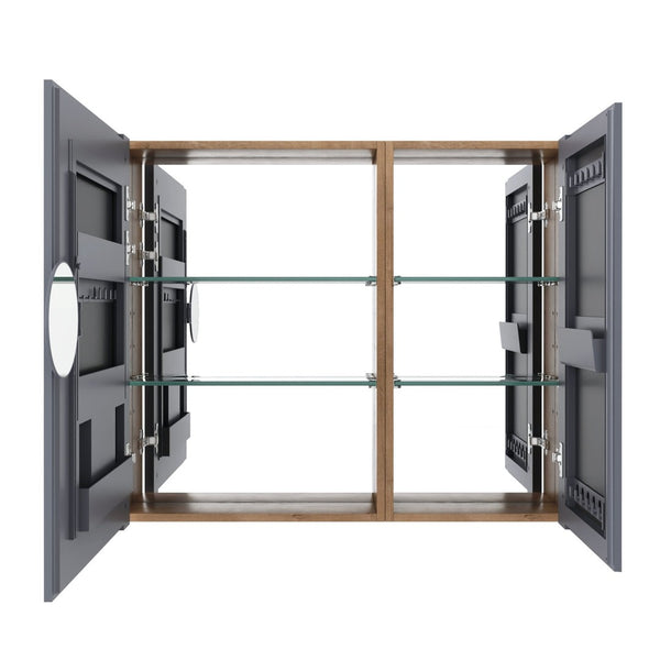 English Elm 33.56'' Wall Mounted Medicine Cabinet Set with Mirror Door and Adjustable Glass Shelves W999S00553
