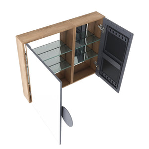 English Elm 33.56'' Wall Mounted Medicine Cabinet Set with Mirror Door and Adjustable Glass Shelves W999S00553