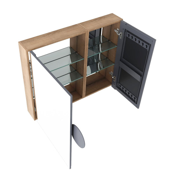 English Elm 33.56'' Wall Mounted Medicine Cabinet Set with Mirror Door and Adjustable Glass Shelves W999S00553