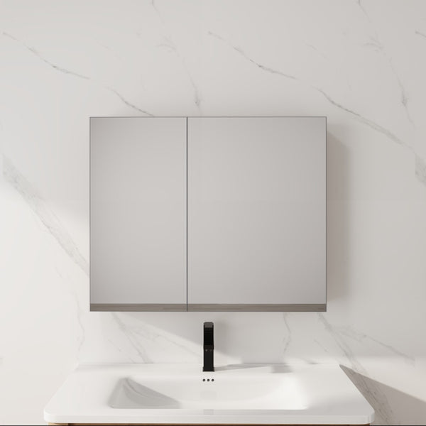 English Elm 33.56'' Wall Mounted Medicine Cabinet Set with Mirror Door and Adjustable Glass Shelves W999S00553