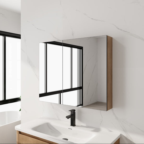 English Elm 33.56'' Wall Mounted Medicine Cabinet Set with Mirror Door and Adjustable Glass Shelves W999S00553