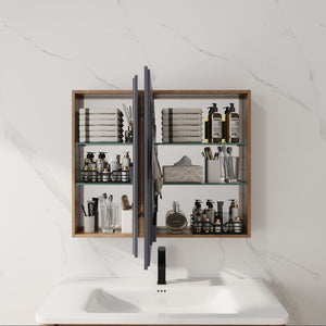 English Elm 33.56'' Wall Mounted Medicine Cabinet Set with Mirror Door and Adjustable Glass Shelves W999S00553