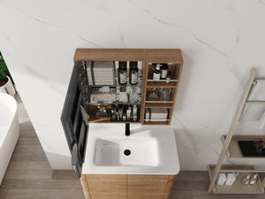 English Elm 29.63 Inch Wall Mounted Bathroom Mirror Cabinet with Adjustable Shelves and Jewelry Storage W999S00554