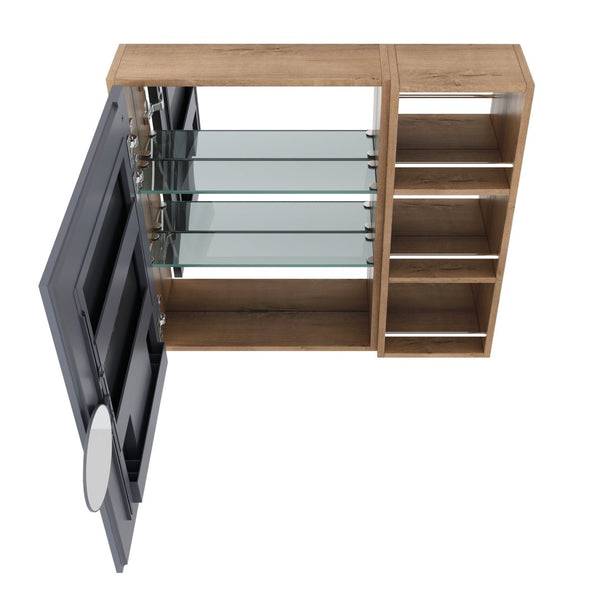 English Elm 29.63 Inch Wall Mounted Bathroom Mirror Cabinet with Adjustable Shelves and Jewelry Storage W999S00554