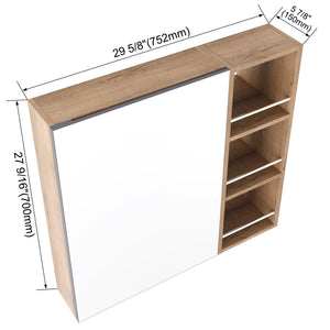 English Elm 29.63 Inch Wall Mounted Bathroom Mirror Cabinet with Adjustable Shelves and Jewelry Storage W999S00554
