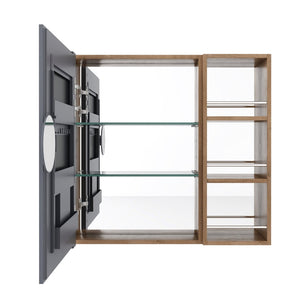 English Elm 29.63 Inch Wall Mounted Bathroom Mirror Cabinet with Adjustable Shelves and Jewelry Storage W999S00554