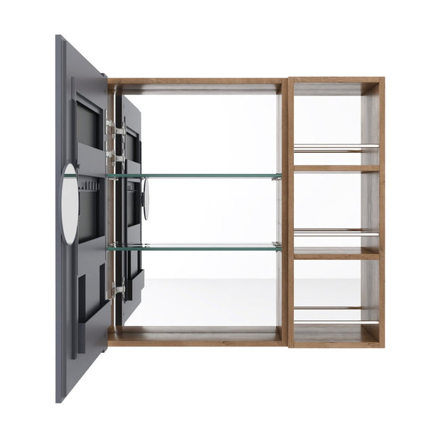 English Elm 29.63 Inch Wall Mounted Bathroom Mirror Cabinet with Adjustable Shelves and Jewelry Storage W999S00554