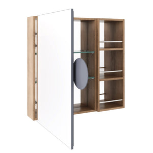 English Elm 29.63 Inch Wall Mounted Bathroom Mirror Cabinet with Adjustable Shelves and Jewelry Storage W999S00554