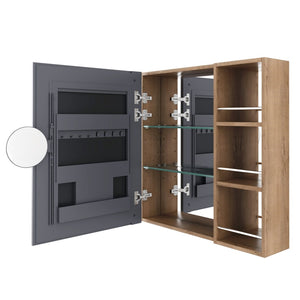 English Elm 29.63 Inch Wall Mounted Bathroom Mirror Cabinet with Adjustable Shelves and Jewelry Storage W999S00554
