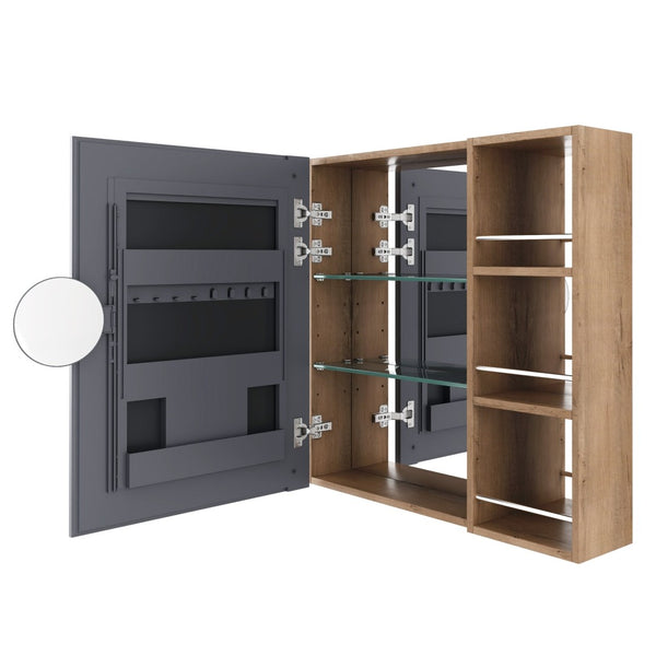 English Elm 29.63 Inch Wall Mounted Bathroom Mirror Cabinet with Adjustable Shelves and Jewelry Storage W999S00554