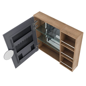 English Elm 29.63 Inch Wall Mounted Bathroom Mirror Cabinet with Adjustable Shelves and Jewelry Storage W999S00554