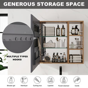 English Elm 29.63 Inch Wall Mounted Bathroom Mirror Cabinet with Adjustable Shelves and Jewelry Storage W999S00554